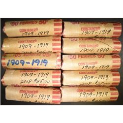 10-ROLLS MIXED DATE CIRC LINCOLN CENTS 1909-19
