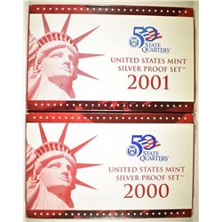 2000 & 01 U.S. SILVER PROOF SETS IN ORIG BOXES/COA