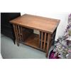 Image 1 : Antique oak library table with under storage, note missing drawer