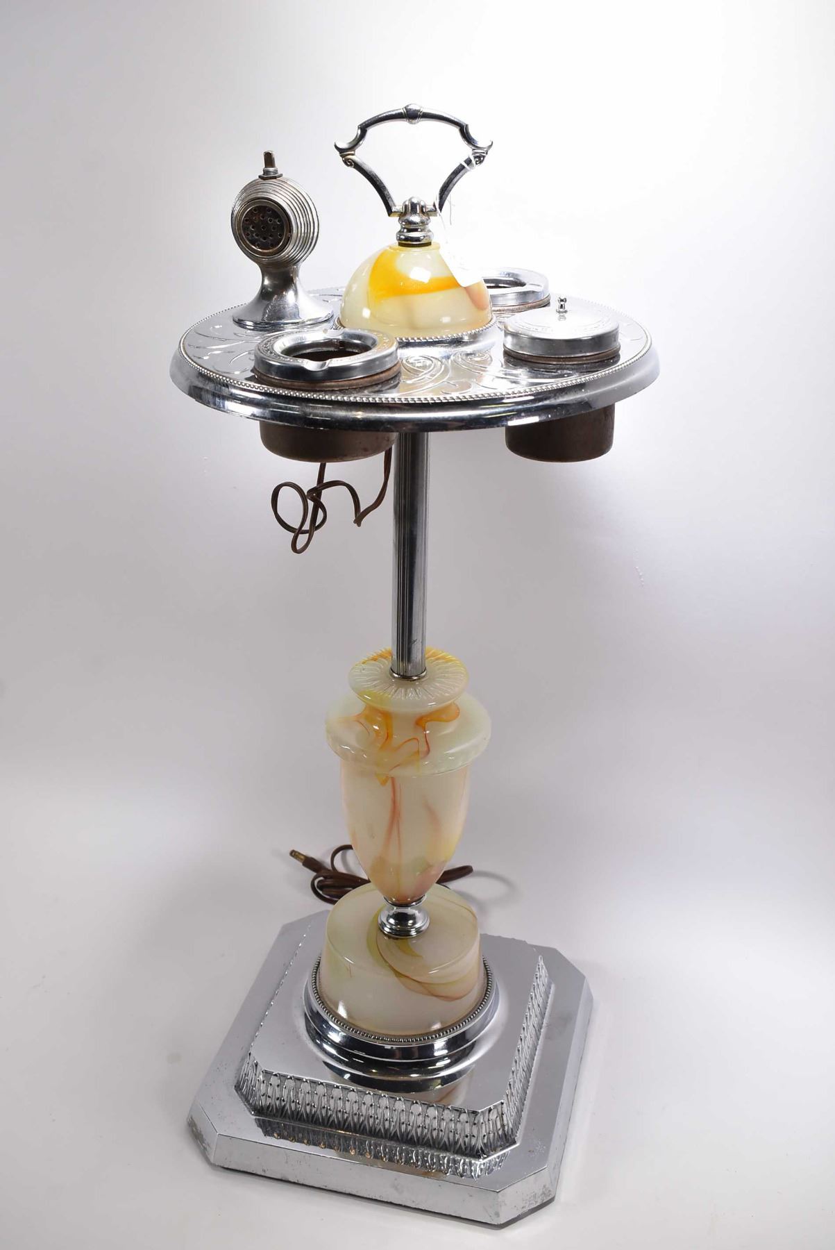 Vintage cast metal, chrome and glass illuminated ash stand with two ...
