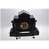 Image 1 : Large antique black slate mantle clock with columns, hunt scene cartouche and original key