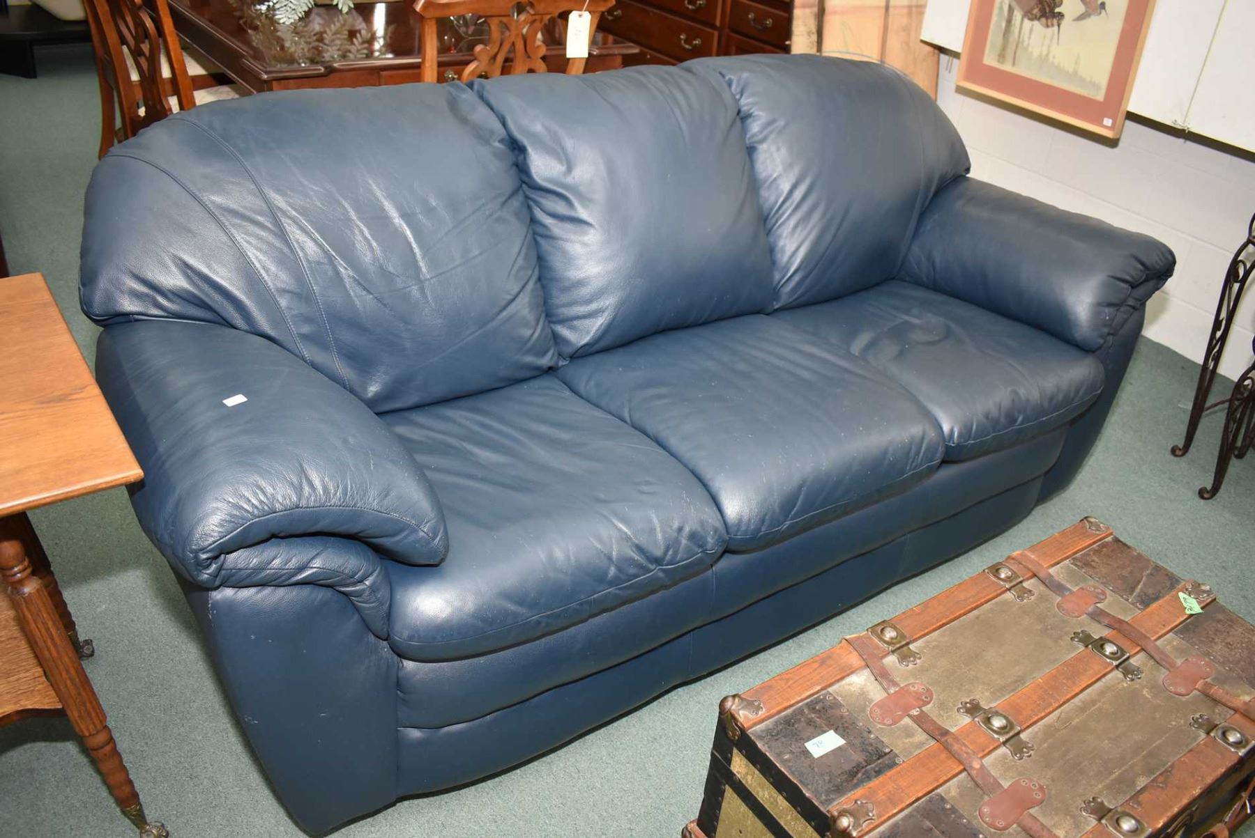 Full Size Dark Blue Leather Sofa