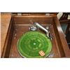 Image 2 : Antique quarter cut oak cased McLagan 78 rpm gramophone with record storage, appears to be original 