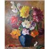 Image 1 : Framed acrylic on canvas pallet painted still-life labelled on verso " Bouquet- Modern style by Vien