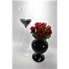 Image 1 : Two pieces of modern art glass including 29 1/2" wine glass and a black vase with roses