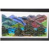 Image 1 : Framed mounted art glass mountain and tree sculpture signed by artist Dave Jordan, 8" X 16"
