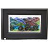Image 2 : Framed mounted art glass mountain and tree sculpture signed by artist Dave Jordan, 8" X 16"