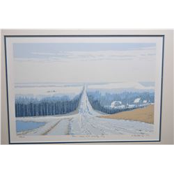 Framed limited edition serigraph print titled "This Snow Will Probably Stay" pencil signed by artist