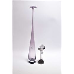 Two pieces of mid century art glass including Nils Landberg 15" in height and a smoked glass bone va