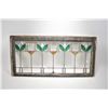 Image 2 : Framed vintage tulip motif stained and leaded glass window, overall dimension 19" X 40"