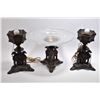 Image 1 : Three piece garniture including a pair of Griffin motif lamps and a center pedestal stand with glass