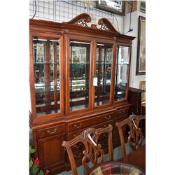 Solid mahogany illuminated chest on chest break front style sideboard display cabinet with four fron