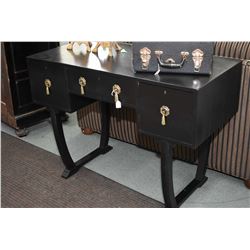 English oak three drawer Art deco writing desk with original tassel motif pulls