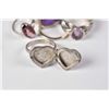 Image 2 : Selection of sterling silver rings including gemstone set rings, engraved heart shaped locket ring, 