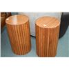 Image 1 : Two mid century slat design round side tables 17" in height