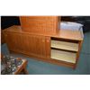 Image 1 : Mid century modern teak dining room credenza with two sliding doors, one exposing single drawer made