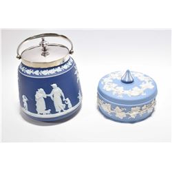 Vintage Wedgwood jasperware biscuit barrel and lidded dish