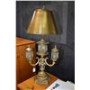 Image 1 : Pair of vintage brass and glass electric table lamps with light up branches with decorative hanging 