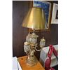 Image 2 : Pair of vintage brass and glass electric table lamps with light up branches with decorative hanging 