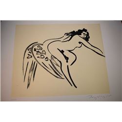 Two unframed artworks including a stylized nude print signed by artist and number 6/25 and a geometr