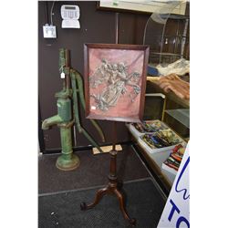 Antique Victorian rosewood adjustable draft screen with glass beaded angel motif tapestry