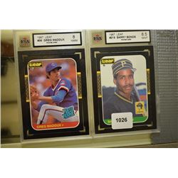 Two graded baseball rookie cards including Barry Bonds and Greg Maddux