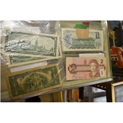 Selection of Canadian bank notes including 1935 Bank of Canada one dollar bill, two Canadian 1986 Ca