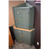 Image 1 : Semi contemporary two piece pine corner cabinet with wall mount upper cabinet and floor standing bas