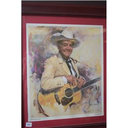 Signed limited edition Harley Brown portrait painting print of Wilf Carter signed by both the artist
