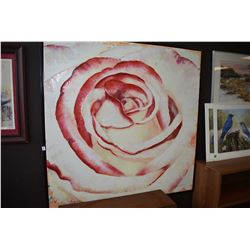 Framed artist signed acrylic on canvas painting of a rose, 45" X 45"