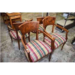 Set of four Italian made open arm dining chairs with upholstered seats