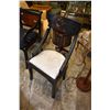 Image 1 : Modern Chinoserie style papier mache finish side chair with hand painted back panel and upholstered 
