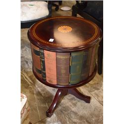 Modern center pedestal book storage motif drum table with single drawer