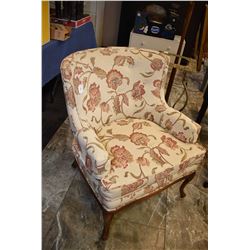 Jacobean style upholstered parlour chair with show wood