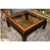 Image 1 : Oriental motif 39" square coffee table with bevelled glass top