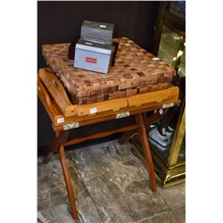 Folding luggage rack, breakfast tray, small boxes etc.