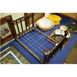 Antique pressed metal tubular style dolls bed with spring mattress supports