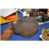 Image 1 : Antique cast iron water kettle and a carved wooden Indian bust signed by artist K. Kaiser