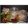 Image 1 : Selection of modern glass decor items including two large lidded canisters, glass shoe with peppers,