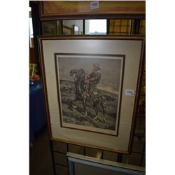 Two framed prints including a Fredric Remington, and a sleeping hunter with his dog  An Autumn Dream