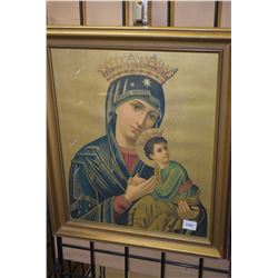 Gilt framed religious themed print of Madonna and child