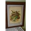 Image 1 : Two framed pictures, one featuring butterflies and one of pheasants