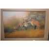 Image 1 : Framed limited edition print of two red foxes, pencil signed by artist T. Sawdell, 354/750