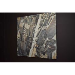 Stretcher framed decor print of a cityscape featuring the Chrysler building