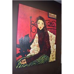 Decor stretcher framed print of a girl sitting on a bed