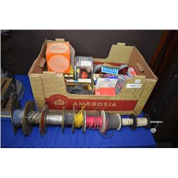 Selection of shop parts and supplies including wire, light bulbs, marker lights etc.