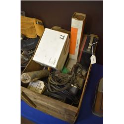 Wooden Pepsi box containing assorted tools including air conditioning fittings, multi meter, tach. d