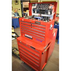 Husky brand mechanics roll box and top box containing a large selection of tools including Mac 1/2" 