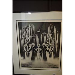 Framed limited edition print of a prayer circle pencil signed by artist 41/80