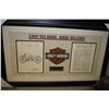 Image 1 : Framed Harley Davidson collage with copies of patent drawing and notes from October 7, 1924